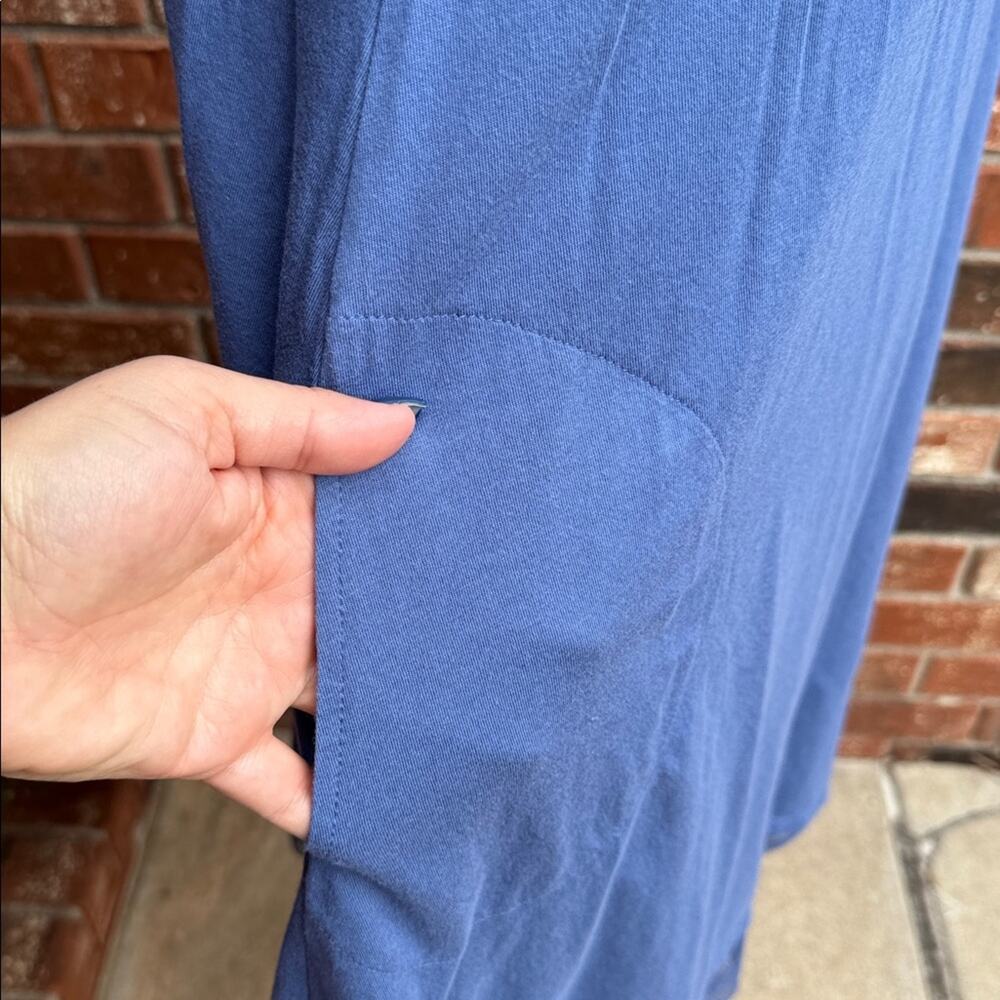 LOGO Lori Goldstein Blue Sleeveless Midi Dress Medium Lace Trim Asymmetrical Hem - Picture 4 of 8